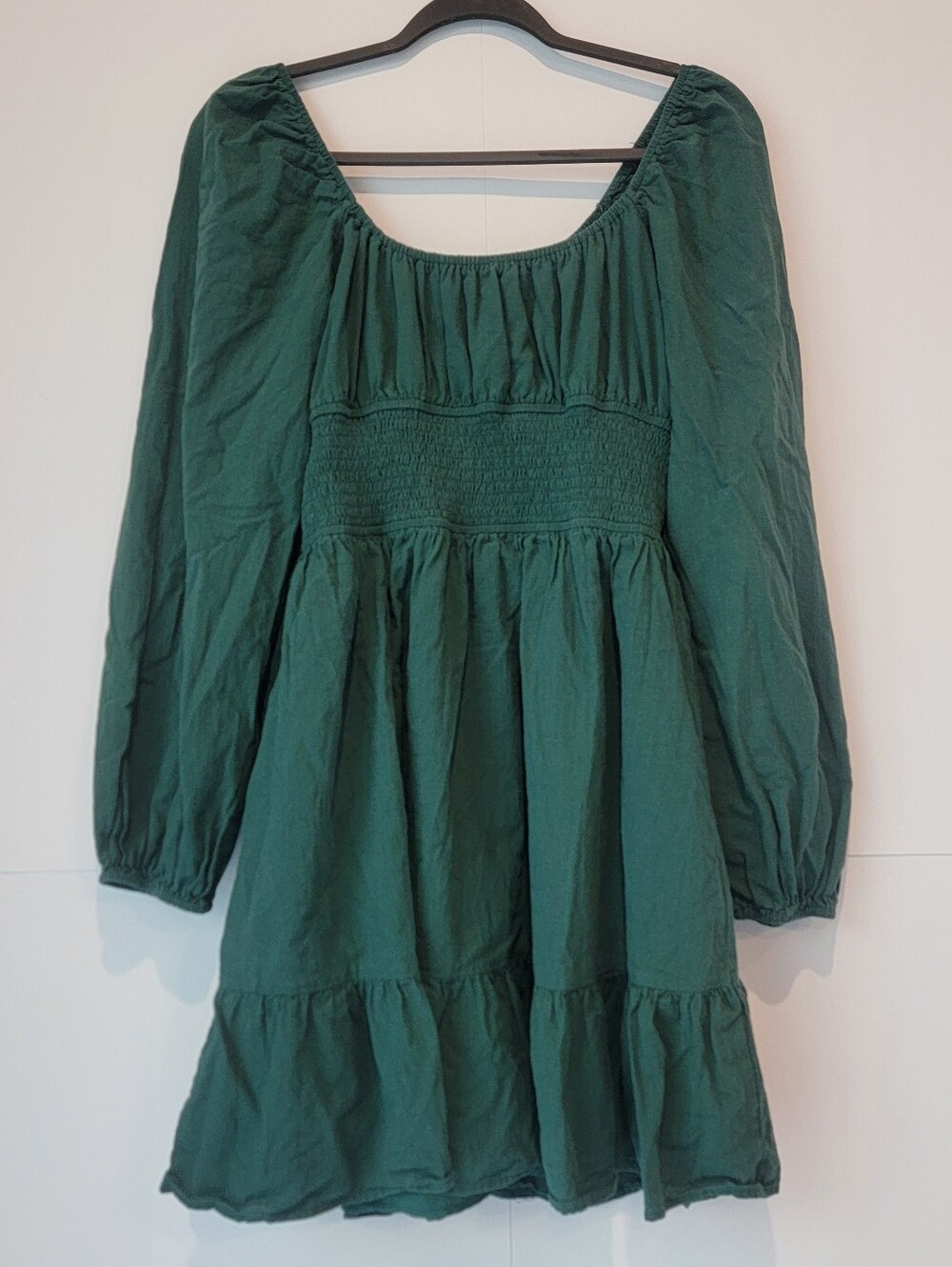 Illusory Green Smocked Waist Long Sleeve Mini Dress Size L Cottagecore Boho - Picture 4 of 12